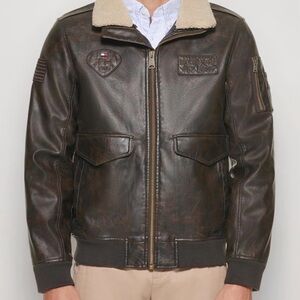 Tommy Hilfiger Men's Faux Leather Bomber Jacket Top Gun